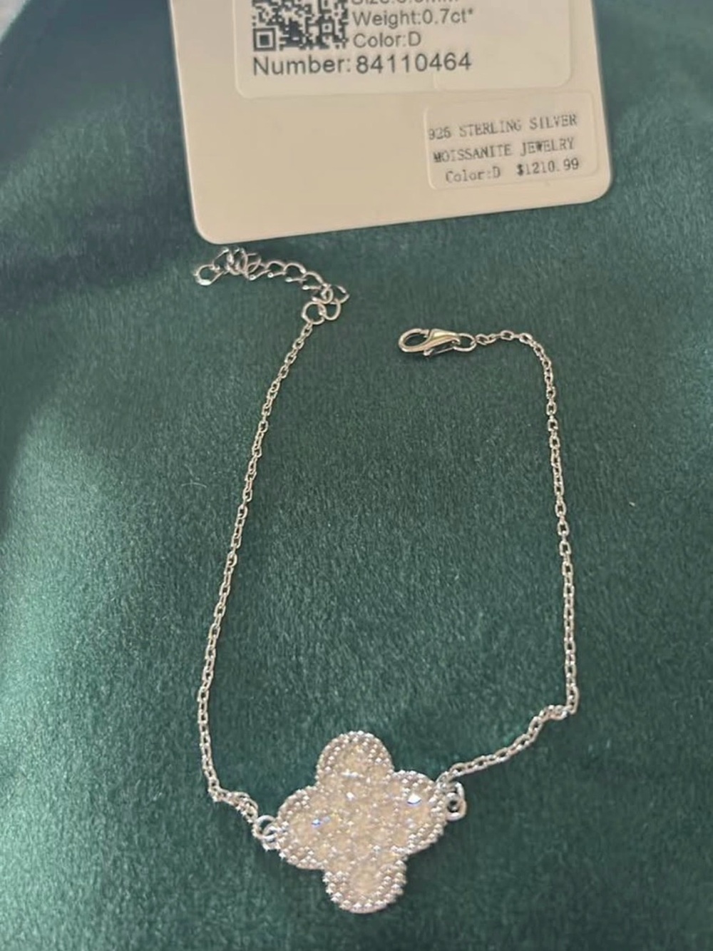 Sterling Silver Pavé Clover Bracelet - Silver Bracelet Moissanite 0.7 ct